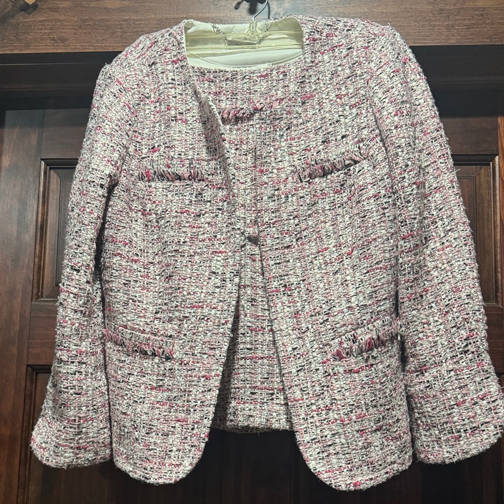 Women's Tweed Jacket and Skirt- Pink and White